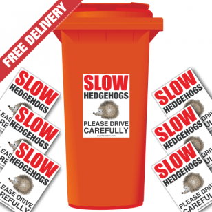 Slow Hedgehogs Please Drive Carefully Speed Reduction Wheelie Bin Stickers